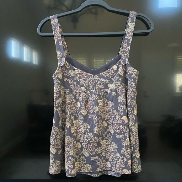 Theory Gray Silk Tank Top Blouse Floral Print, Size SP - Picture 7 of 8